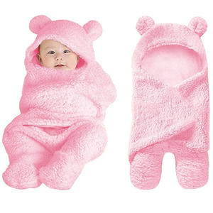 Baby Infant 0-6 Month Pink Sherpa Fleece Bear Hooded Swaddle Suit Wrap